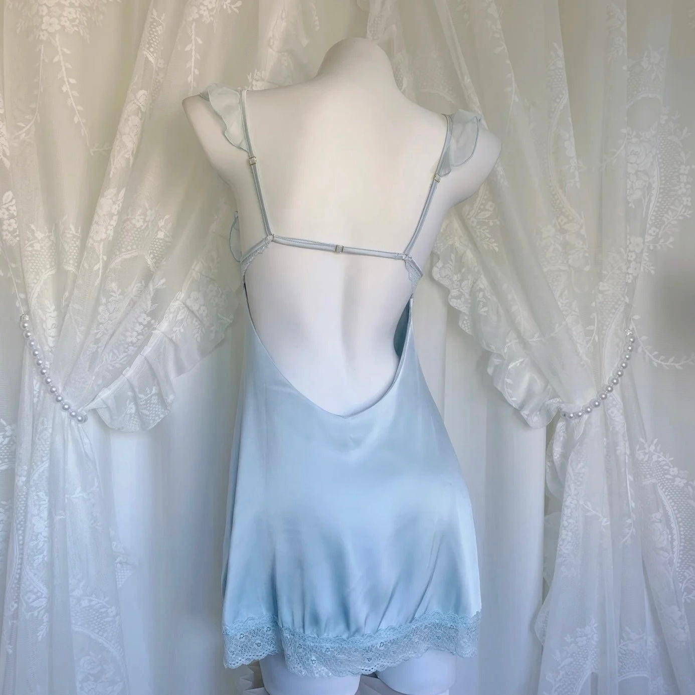 Baby Powder Satin Nightie Blue