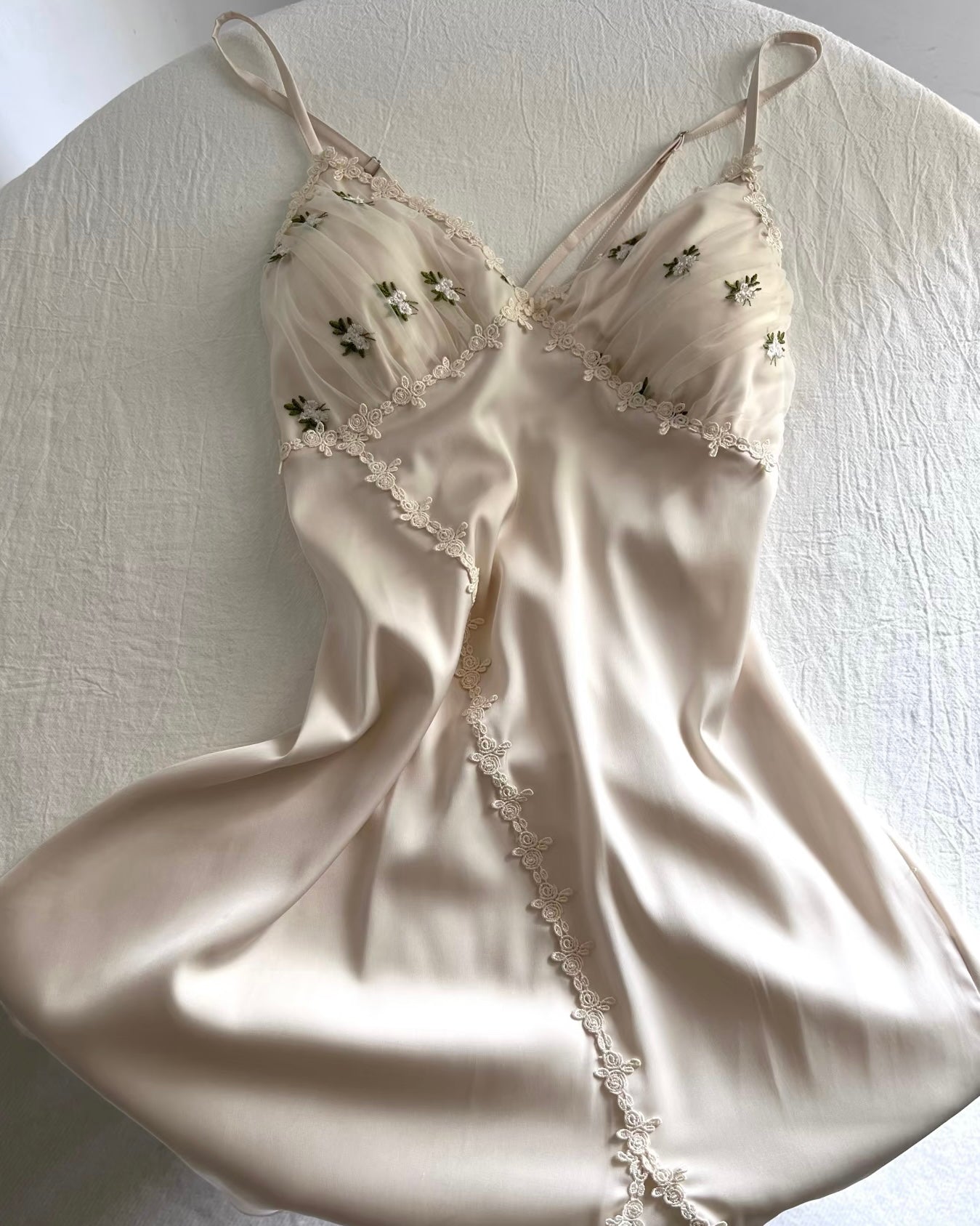 Daphne Floral Embroidery Nightie in Ivory