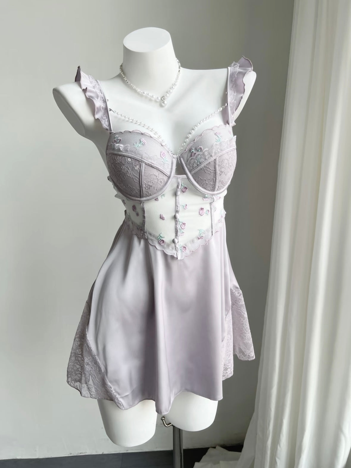 ˖ . ݁new. ݁₊ Lainey Embroidered Satin Corset Nightie in Purple