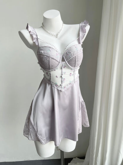 ˖ . ݁new. ݁₊ Lainey Embroidered Satin Corset Nightie in Purple