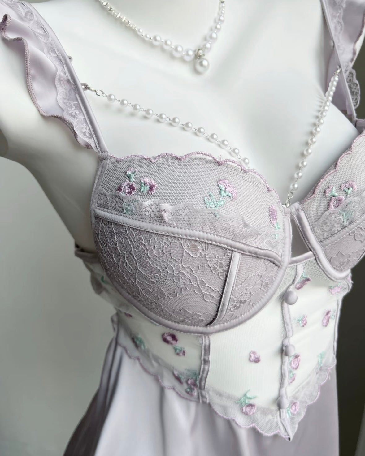 ˖ . ݁new. ݁₊ Lainey Embroidered Satin Corset Nightie in Purple