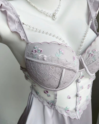 ˖ . ݁new. ݁₊ Lainey Embroidered Satin Corset Nightie in Purple