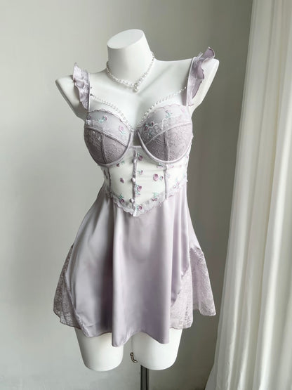 ˖ . ݁new. ݁₊ Lainey Embroidered Satin Corset Nightie in Purple