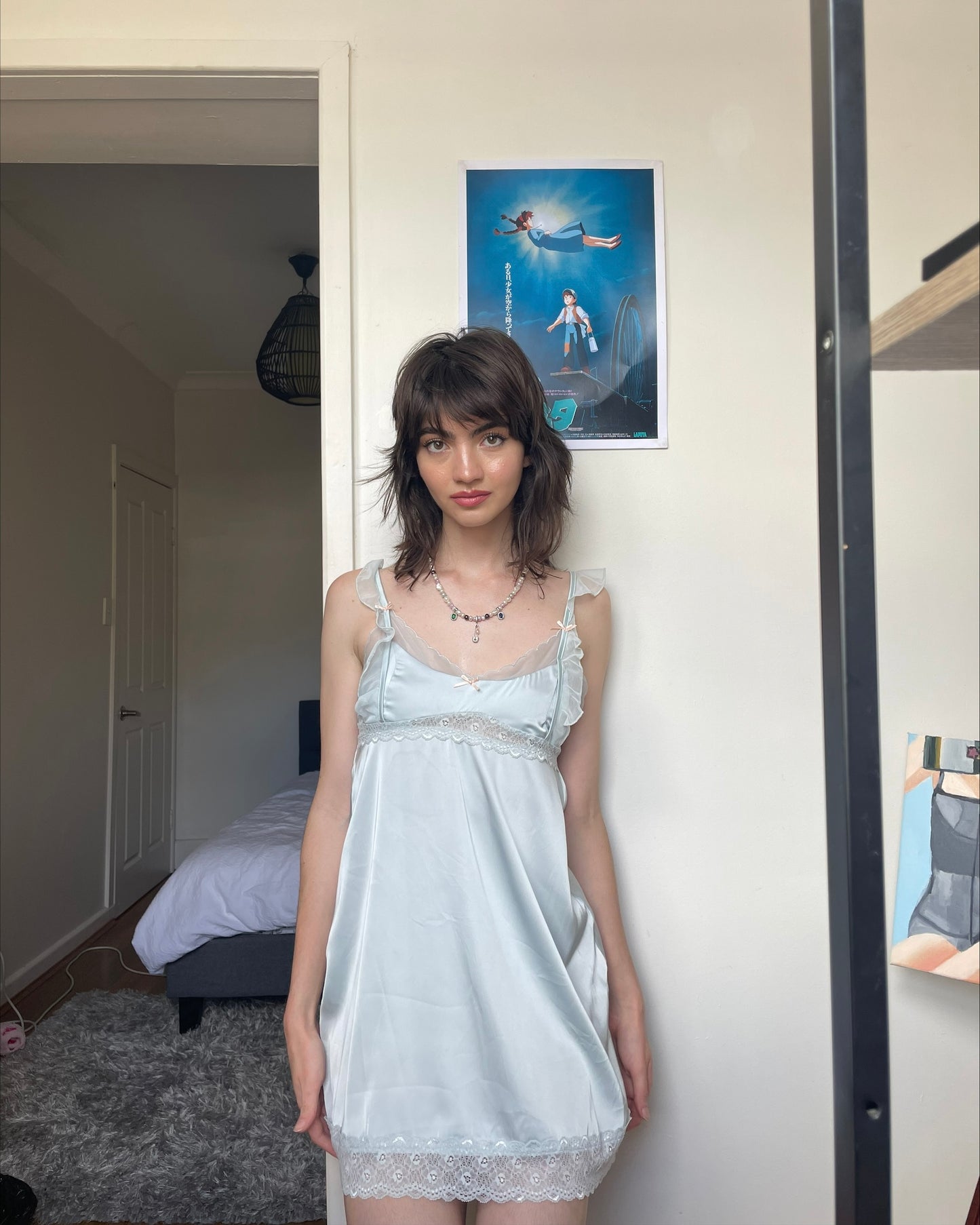 Baby Powder Satin Nightie in Blue