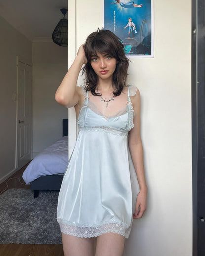 Baby Powder Satin Nightie in Blue