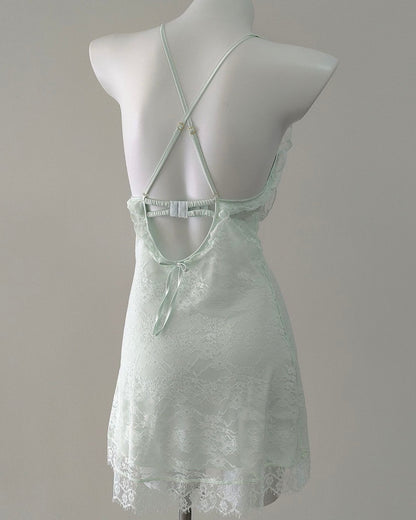 Lottie mint floral lace nightie with ruffle straps and A-line skirt – Giulietta Lounge