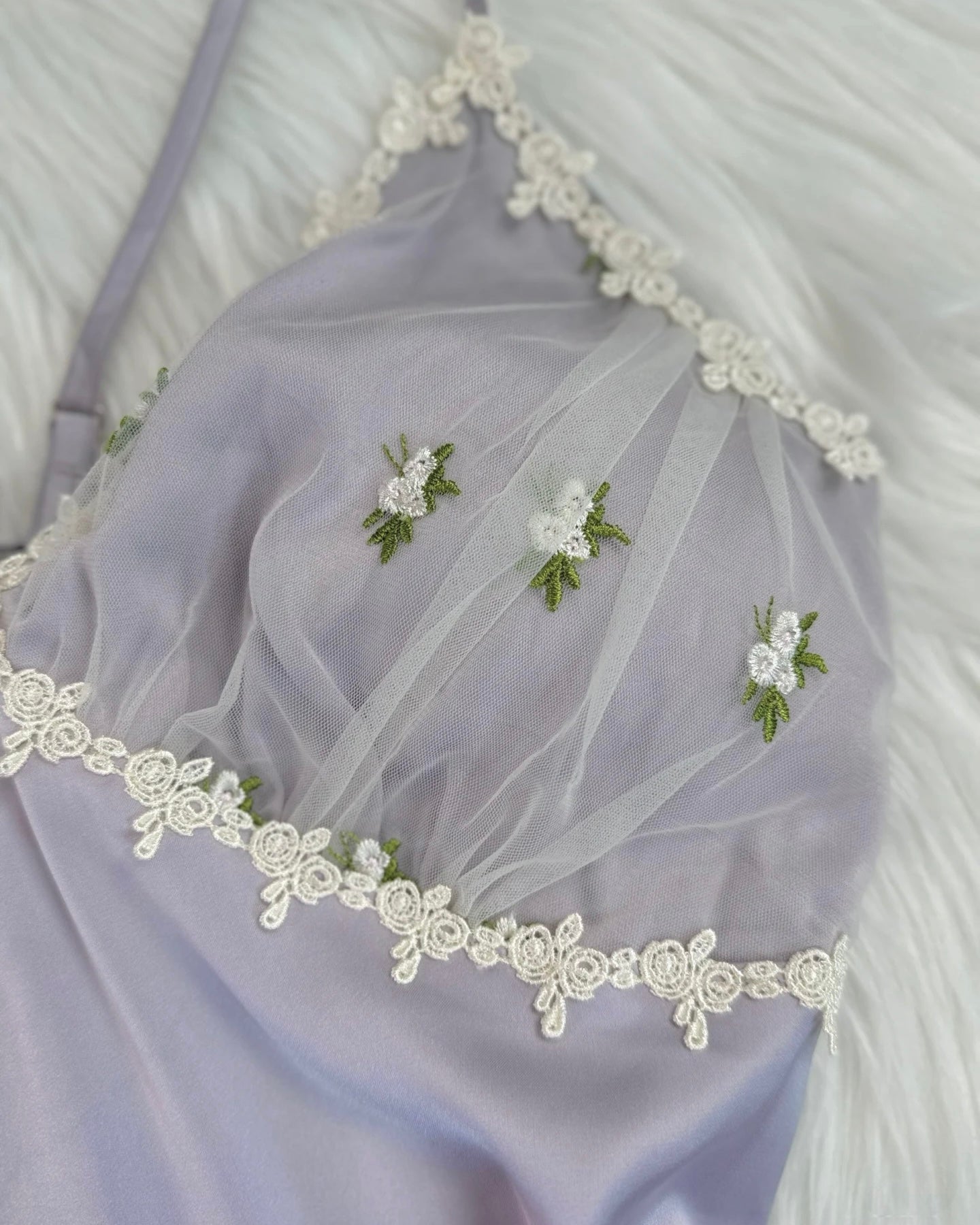 Daphne Floral Embroidery Nightie in Purple