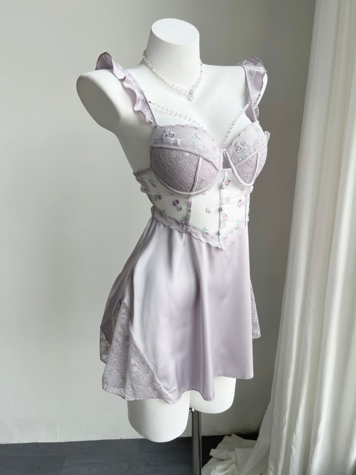 ˖ . ݁new. ݁₊ Lainey Embroidered Satin Corset Nightie in Purple