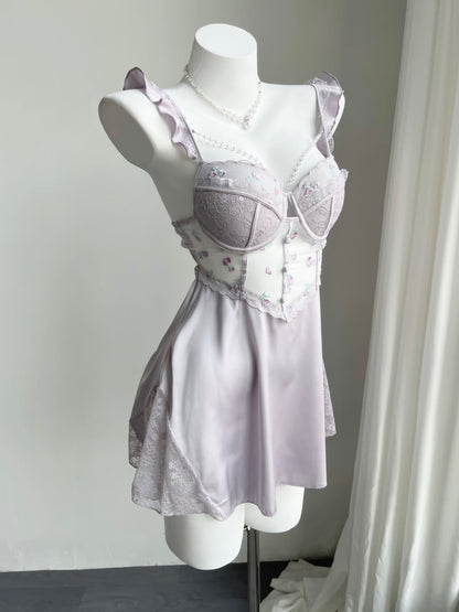 ˖ . ݁new. ݁₊ Lainey Embroidered Satin Corset Nightie in Purple