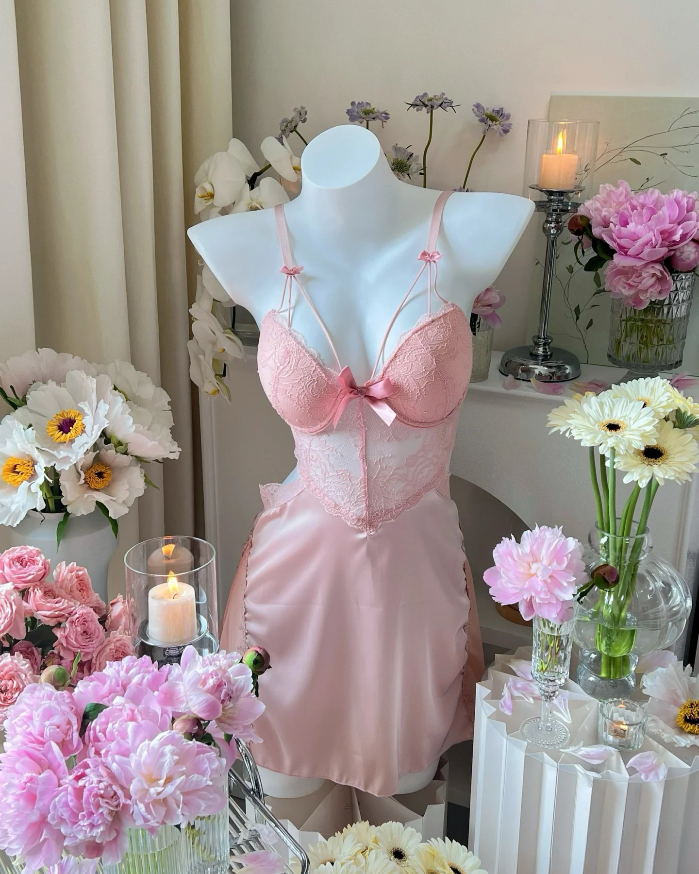 Blossom Nightie Pink – Lace Corset Sleepwear | Giulietta Lounge