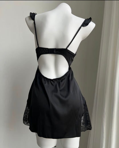 ˖ . ݁new. ݁₊ Lainey Embroidered Satin Corset Nightie in Black