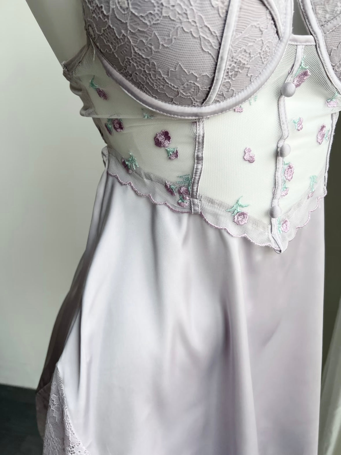 ˖ . ݁new. ݁₊ Lainey Embroidered Satin Corset Nightie in Purple