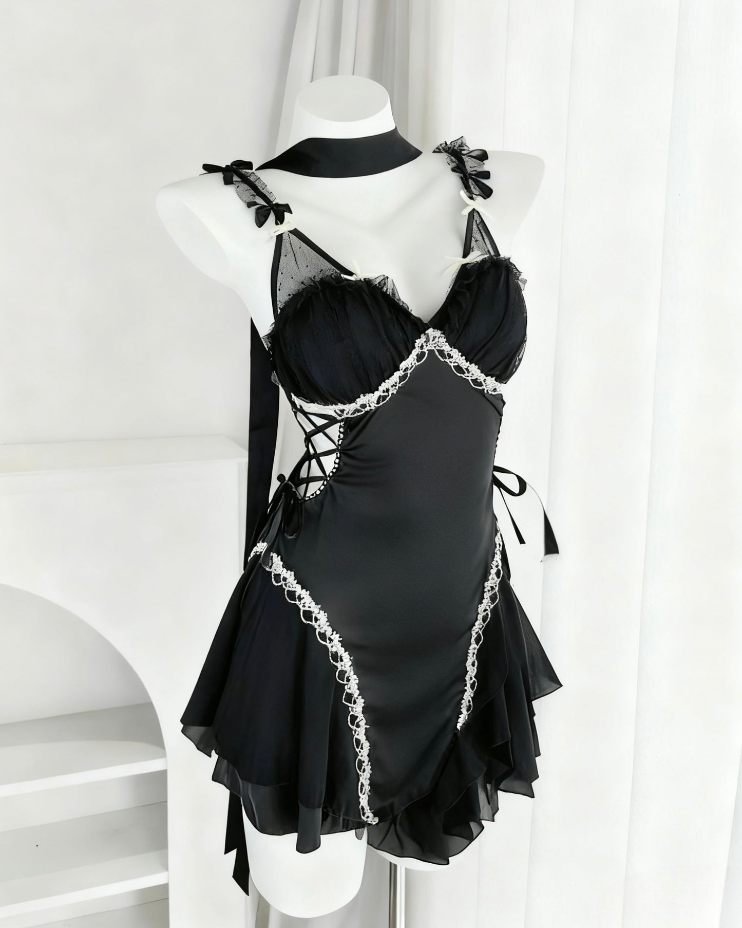 Maisie Satin Nightie in Black