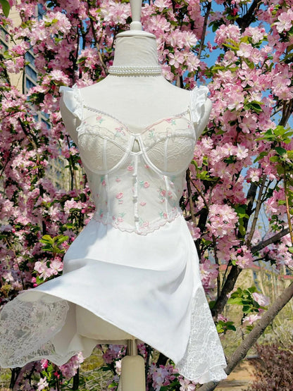 ˖ . ݁new. ݁₊ Lainey Embroidered Satin Corset Nightie in White