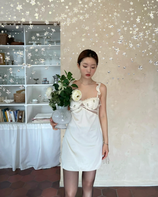 Odette Floral Embroidery Nightie in Ivory