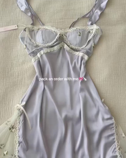 Odette Floral Embroidery Nightie in Purple