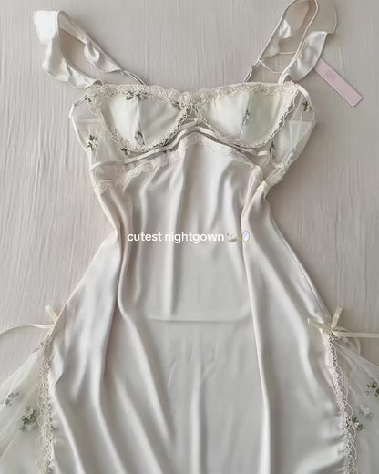Odette Floral Embroidery Nightie in Ivory