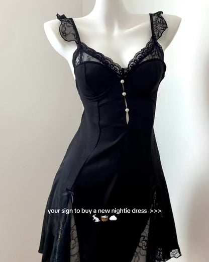 Juliet Satin Nightie in Black